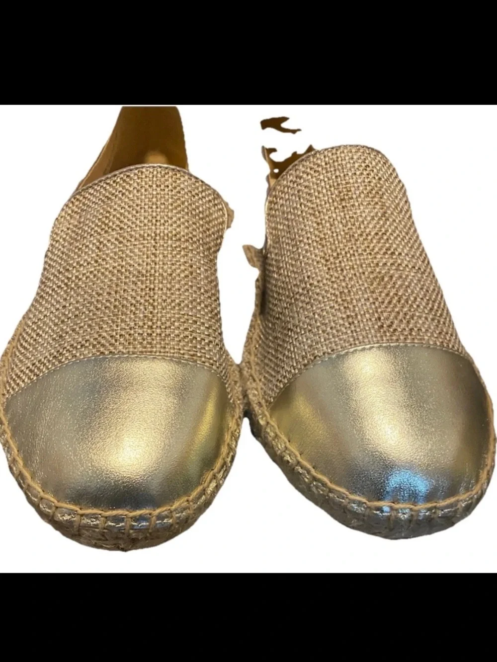 Talbots Size 8 New Izzy Tan Gold Espadrilles Linen Metallic Slip On Flat Shoes